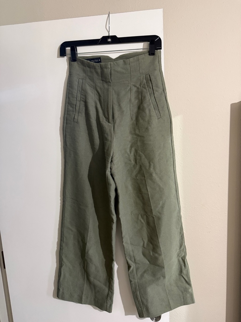 Zara Olive High-Waist Wide-Leg Trousers